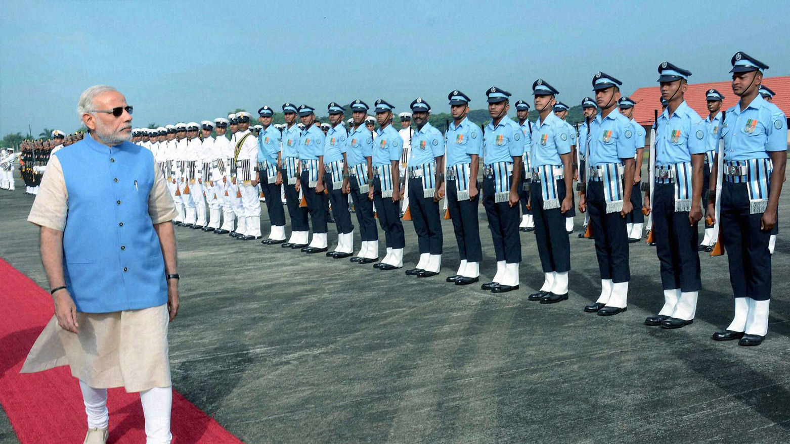 Prime Minister Narendra Modi inspecting a guard of honour during a welcome ceremony in Kochi on Tuesday. (Photo: PTI)