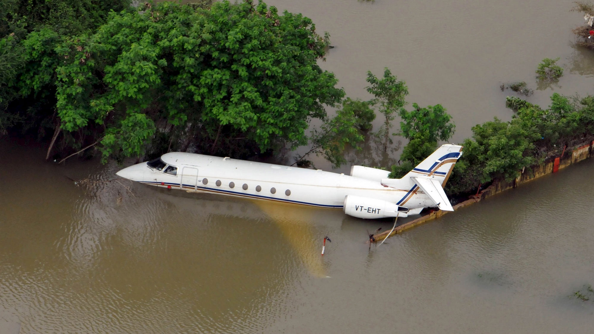 An aerial view of a partially submerged airplane in Chennai. (Photo: Reuters)