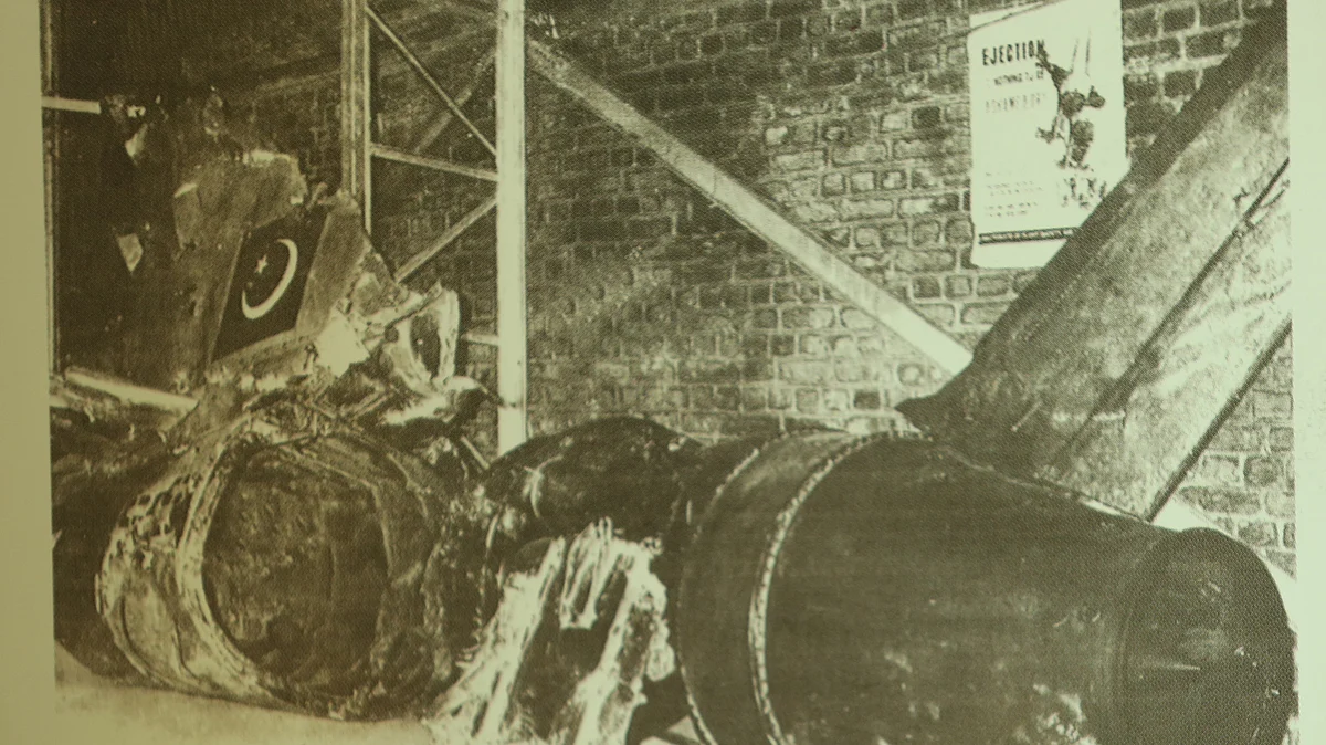 The wreckage of a PAF Sabre shot down by the Indian Air Force.