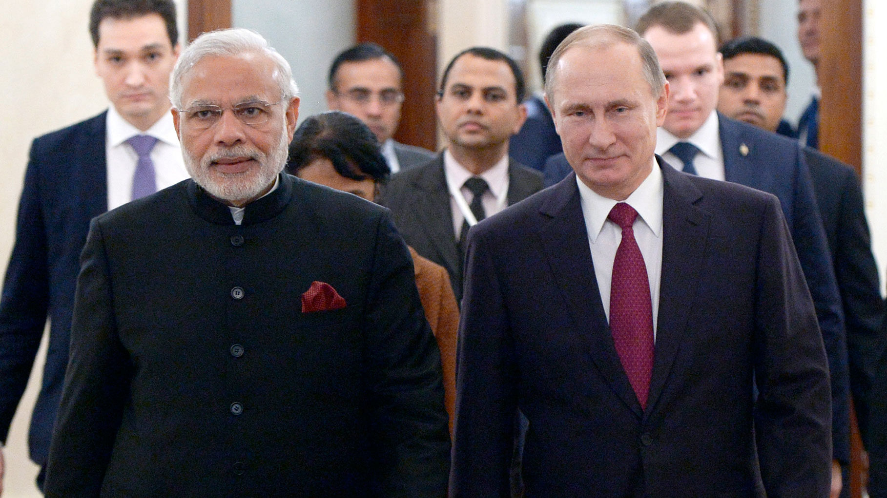Russian President Vladimir Putin (right) and Prime Minister Narendra Modi at the Kremlin in Moscow, Belarus, in December 2015.
