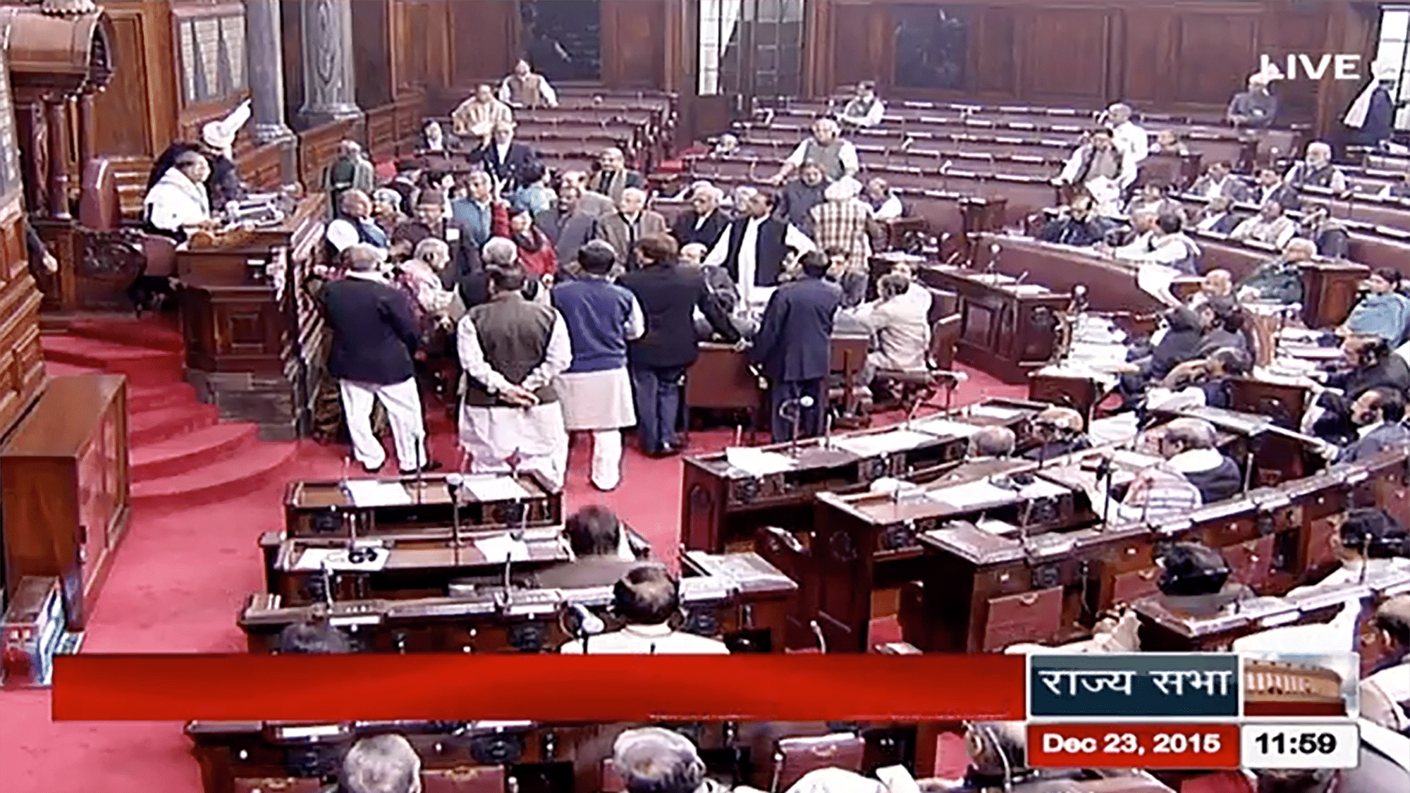 The commotion in the Rajya Sabha. (Photo Courtesy: RSTV grab)