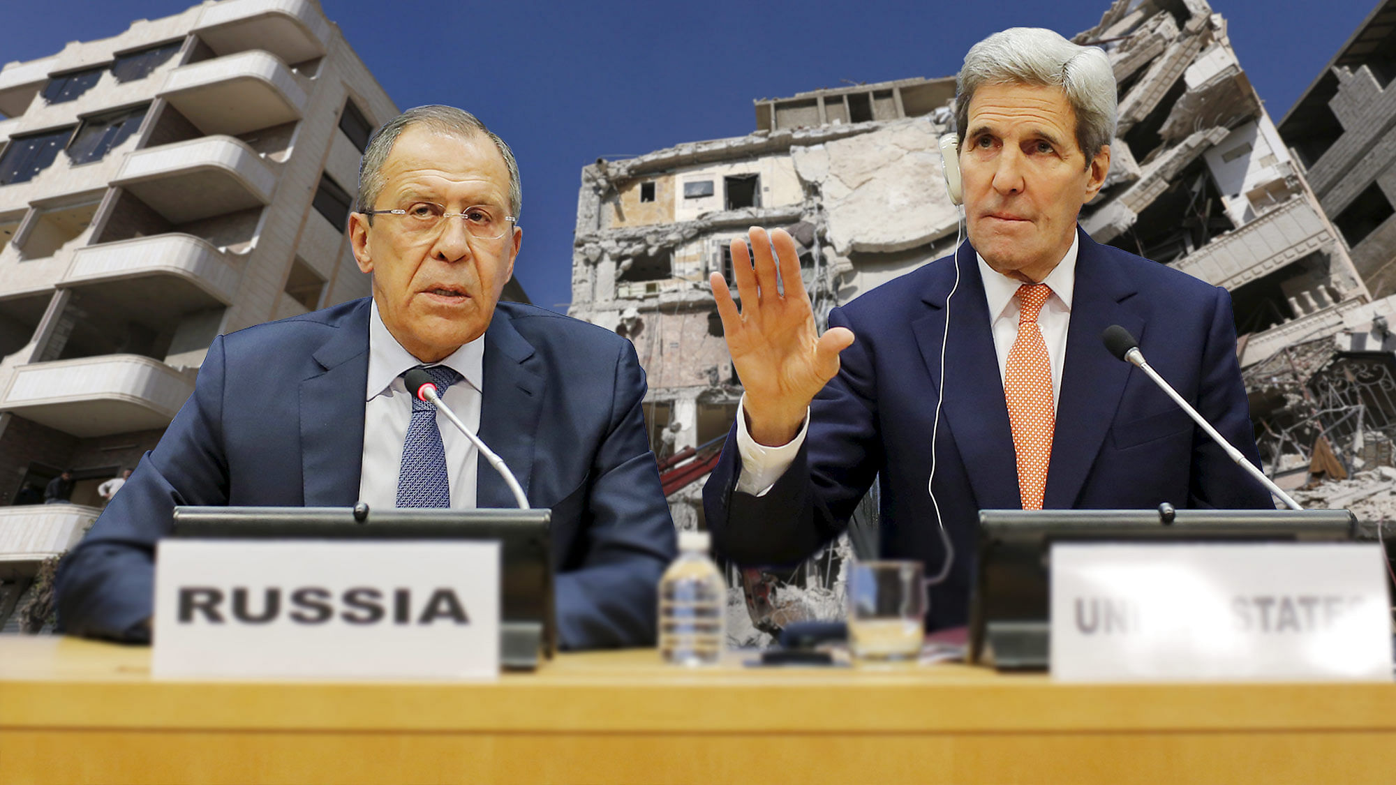 Russian Foreign Minister Sergey Lavrov with US Foreign Secretary John Kerry (right). (Photo: <b>The Quint</b>)