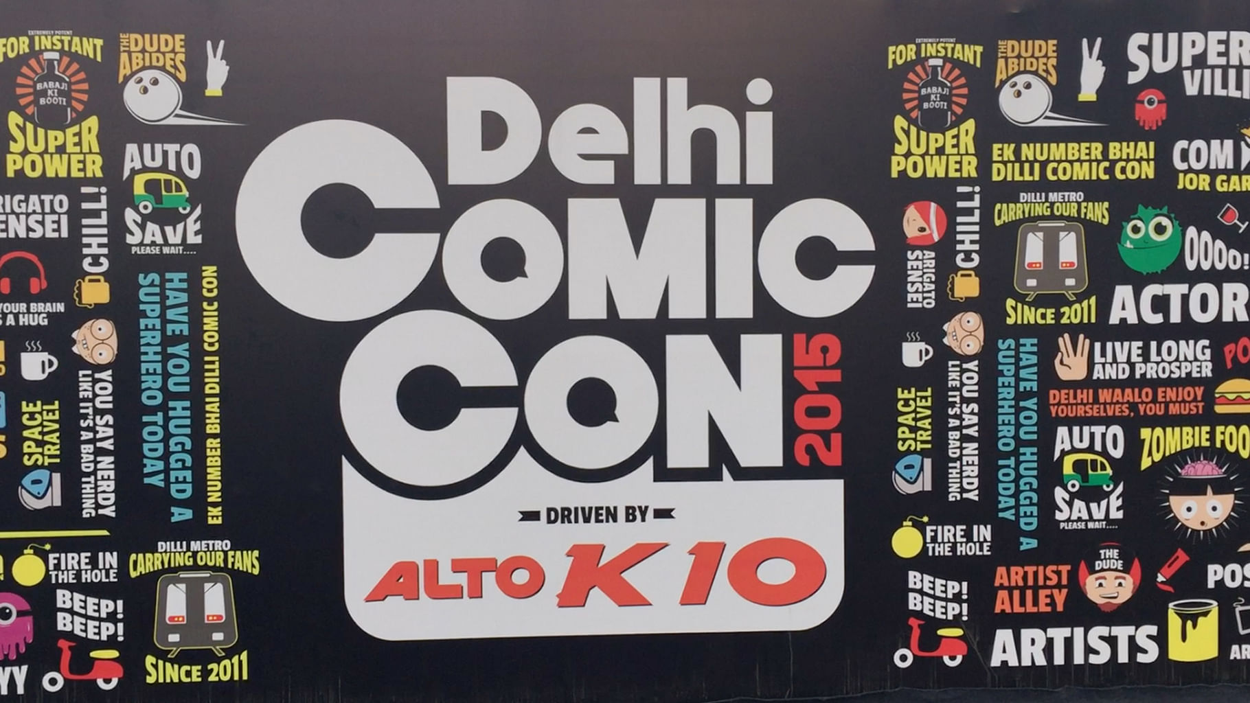 The hoarding at the main entrance to Comic Con Delhi 2015. (Photo: <b>The Quint</b>)