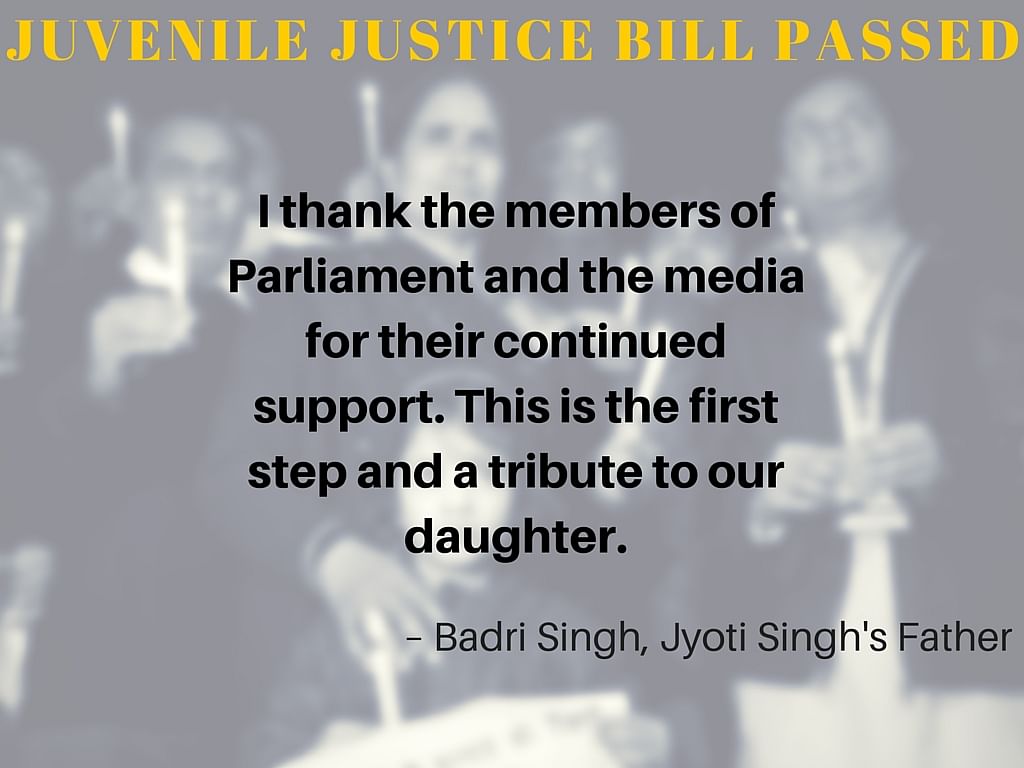 The Juvenile Justice Bill, 2015 was passed by the Parliament on 22 December 2015.