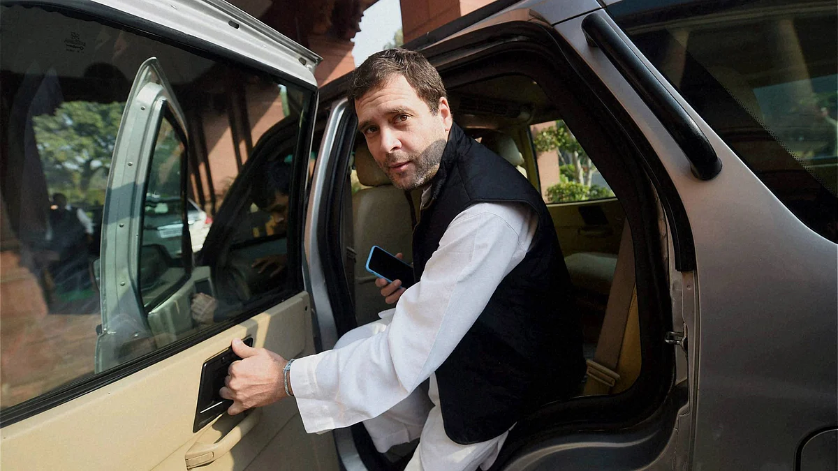 Congress Vice President Rahul Gandhi at Parliament House in New Delhi on Monday during the Winter Session. (Photo: PTI)
