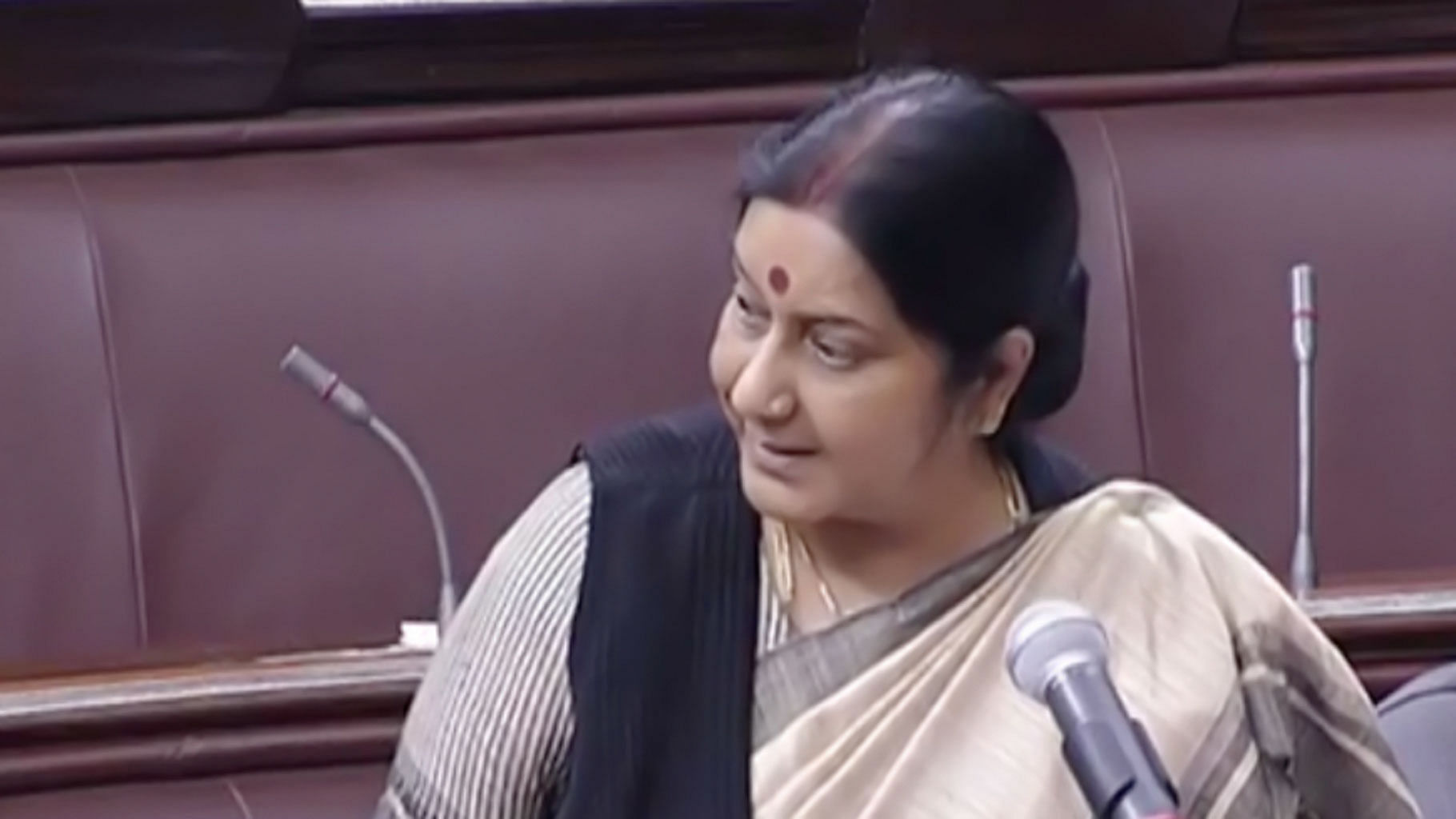 External Affairs Minister Sushma Swaraj. (Photo courtesy: RSTV)