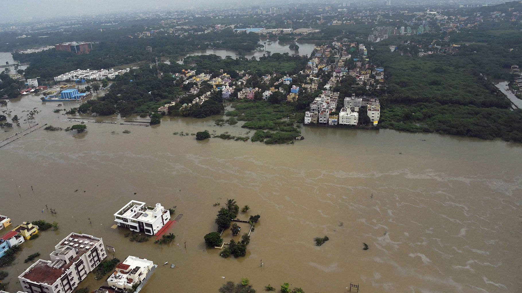 An aerial view of flood-hit Chennai on Thursday following heavy rains. (Photo: PTI) 