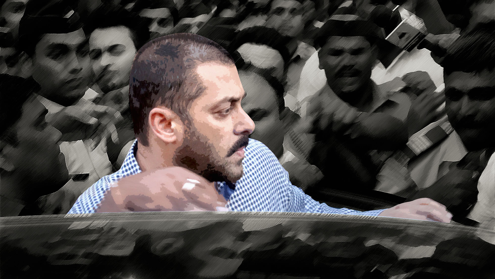 Actor Salman Khan leaves Bombay High Court after he was acquitted in the 2002 hit-and-run case, in Mumbai, December 10, 2015. (Photo altered by <b>The Quint</b>)