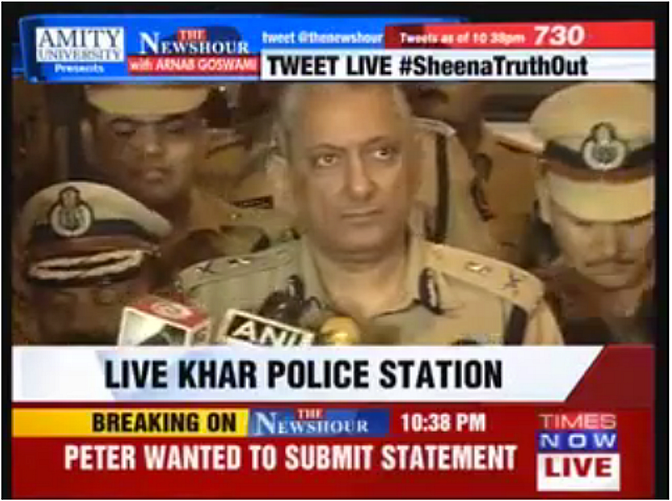 In the Sheena Bora murder case, the police did not parade the accused. But they did share investigation details, almost in real time. (Screengrab ; Source- TimesNow)
