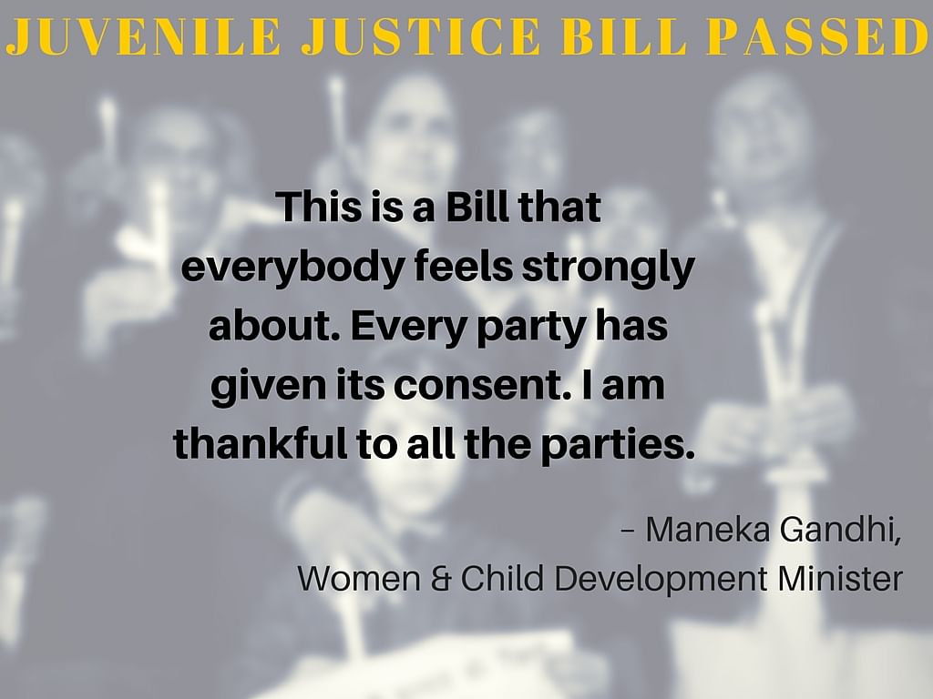 The Juvenile Justice Bill, 2015 was passed by the Parliament on 22 December 2015.