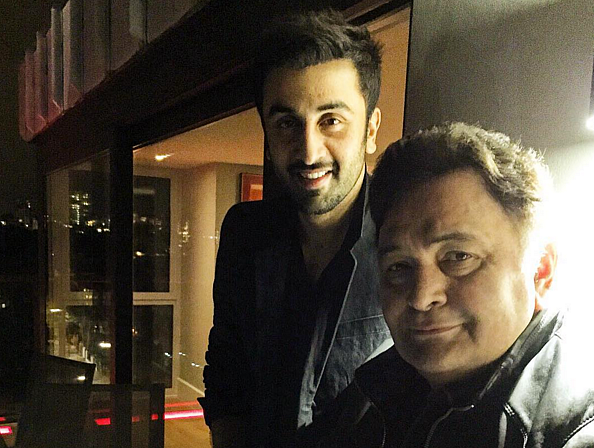Ranbir with Rishi Kapoor on his dad’s birthday eve (Photo courtesy: Instagram/neetu54)