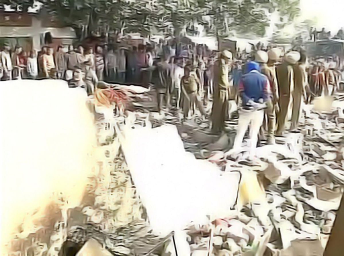 Six labourers were buried alive when the roof of a liquor shop collapsed in Chandigarh’s Transport Area on Monday.
