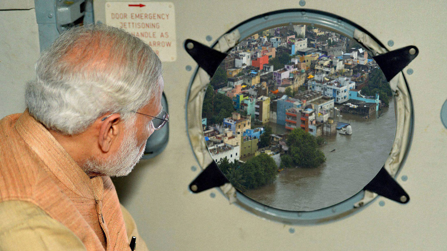 

This Photoshopped image of PM Modi on a flood survey was tweeted by PIB on Dec 3, 2015. (Photo: PTI)