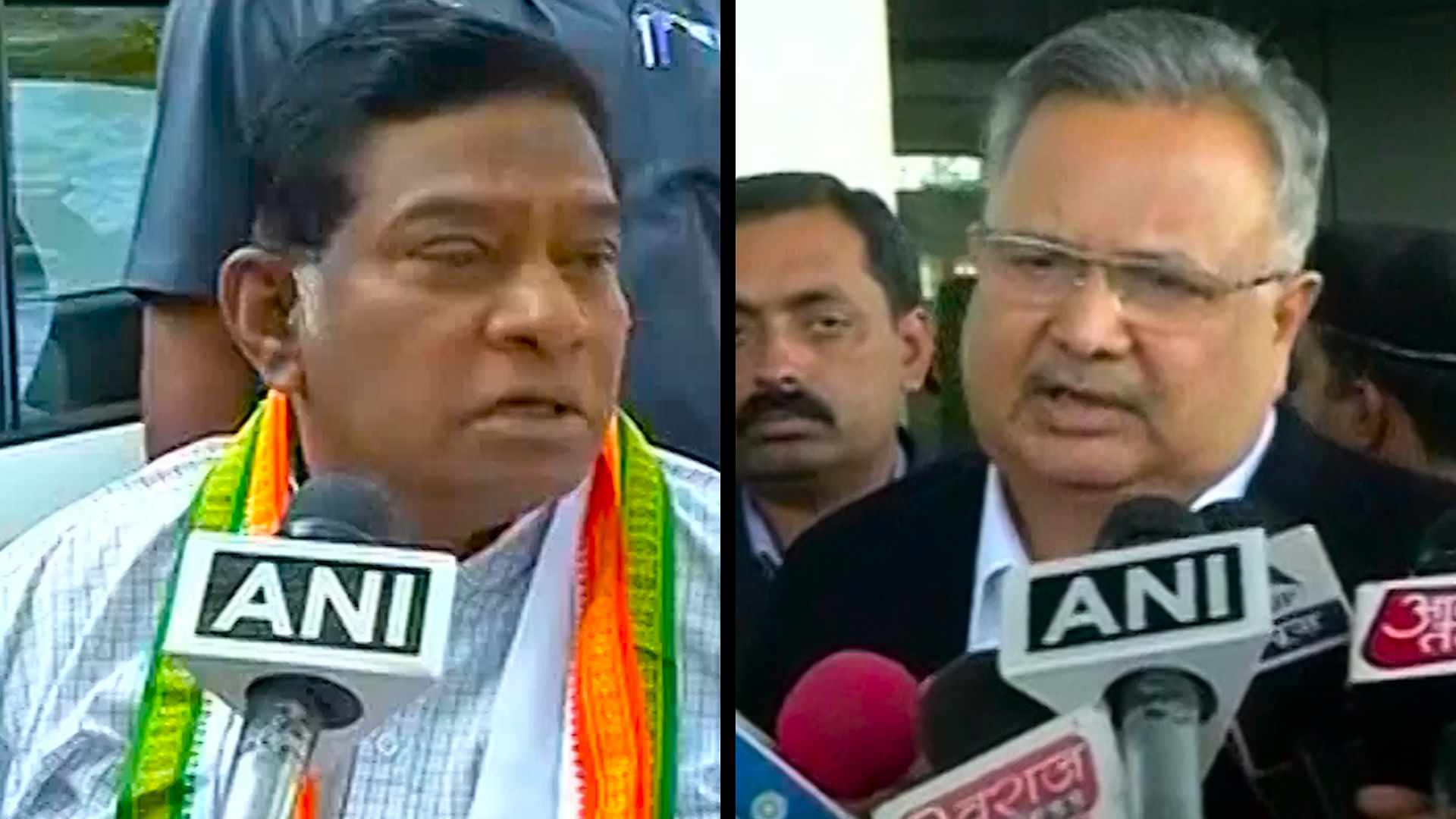 Former, and current Chief Minister of Chhattisgarh, Ajit Jogi and Raman Sing respectively. (Photo: ANI screengrab)