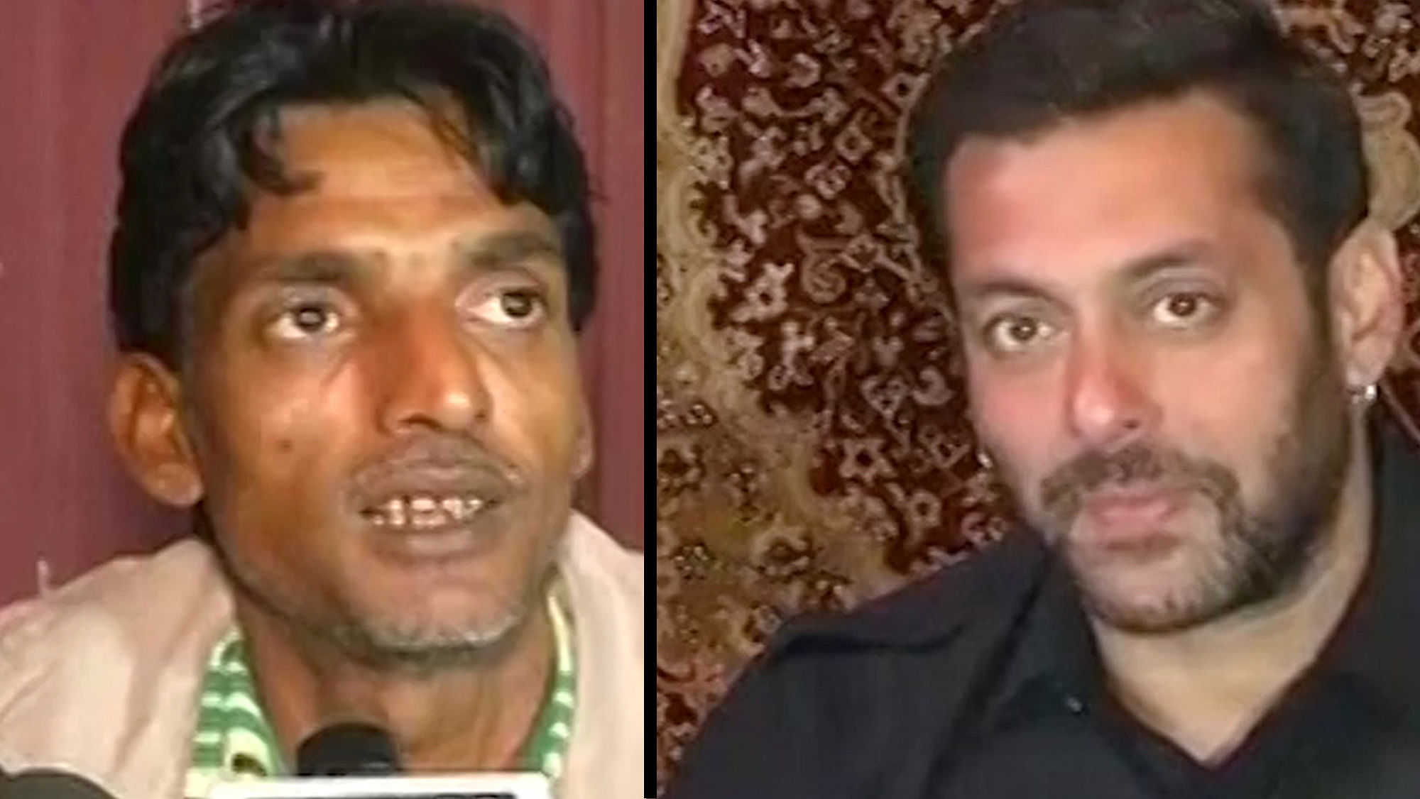 Actor Salman Khan (right) and one of the 2002 hit-and-run victims Abdullah Shaikh (left) in Lucknow on Thursday. (Photo: ANI screengrab)