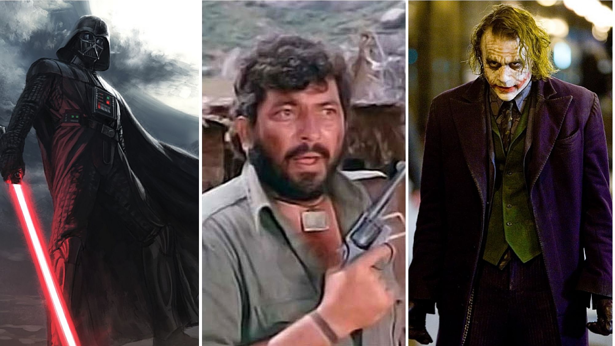 Pictured above: Darth Vader, Gabbar and The Joker – three of the last century’s most iconic cinematic villains. (Photo: The Quint)