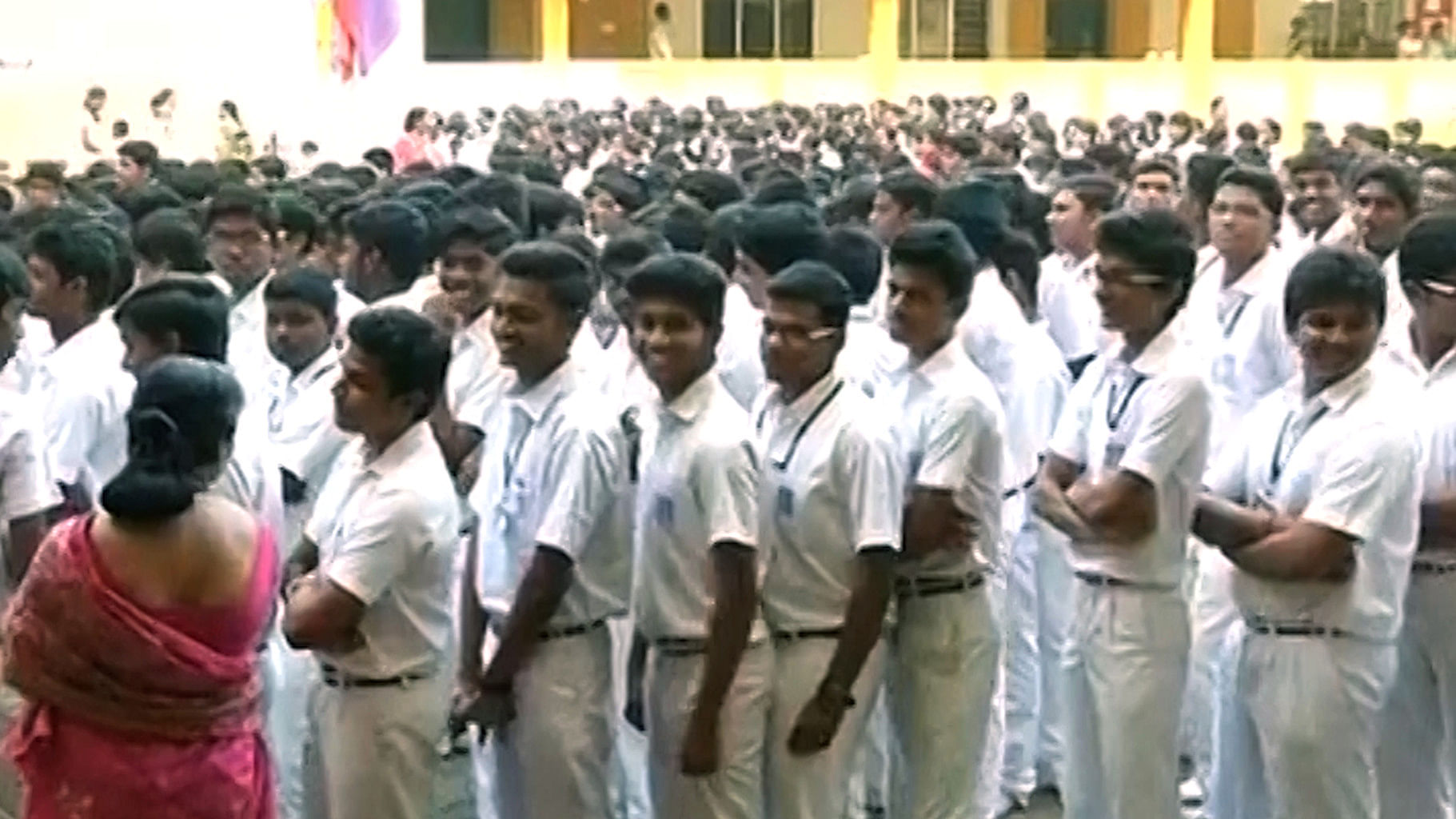 Chennai students go back to schools after they reopened today after the recent floods. (Photo: ANI screengrab)