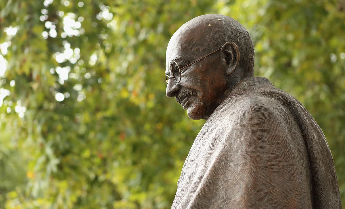 Statue of Mahatma Gandhi in London, Parliament Square. 