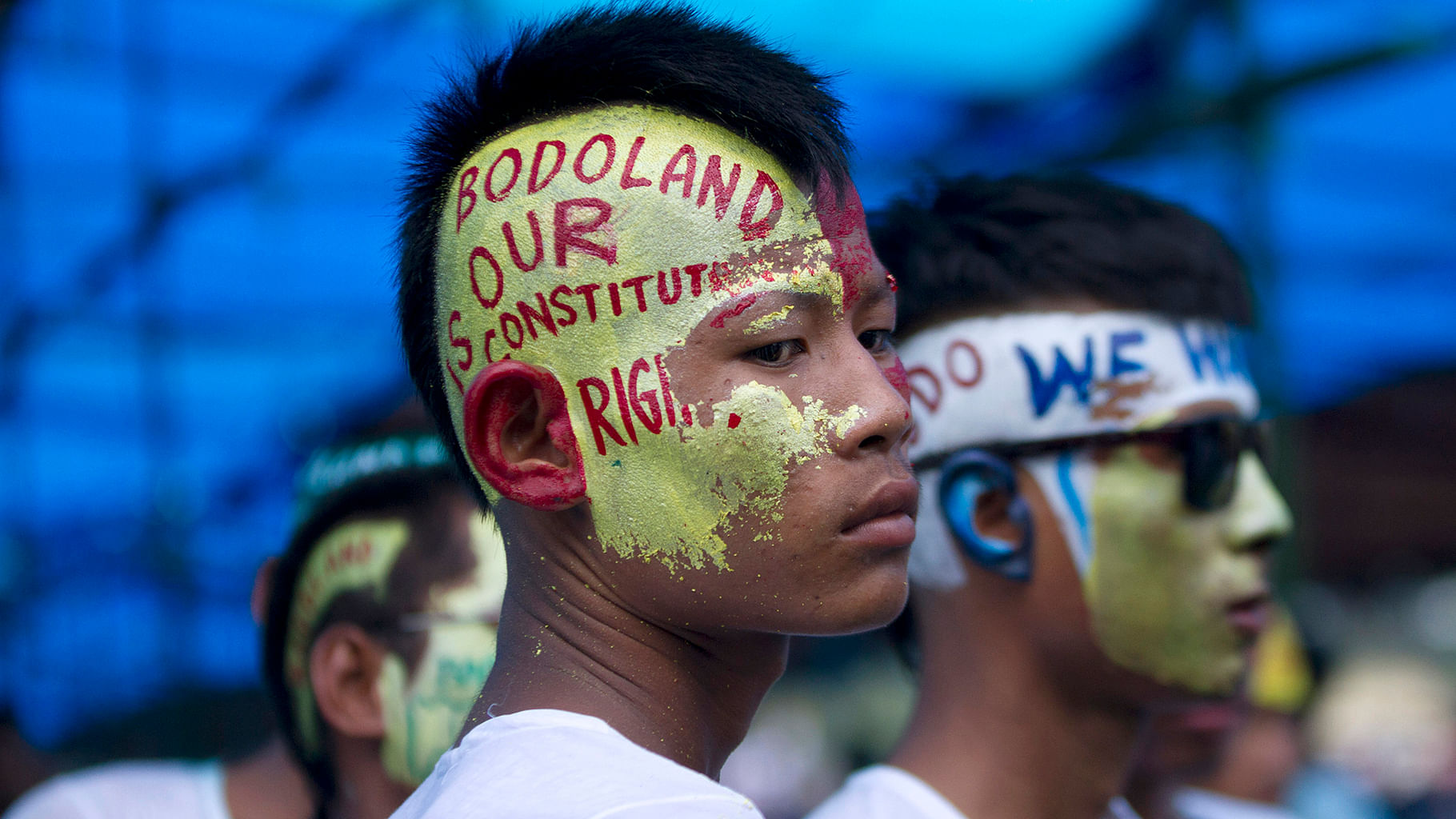 Supporters of Bodoland People’s Front (BPF), a local political party, with their faces painted, attend a rally at Kokrajhar in the northeastern Indian state of Assam on August 4, 2013. (Photo: Reuters)