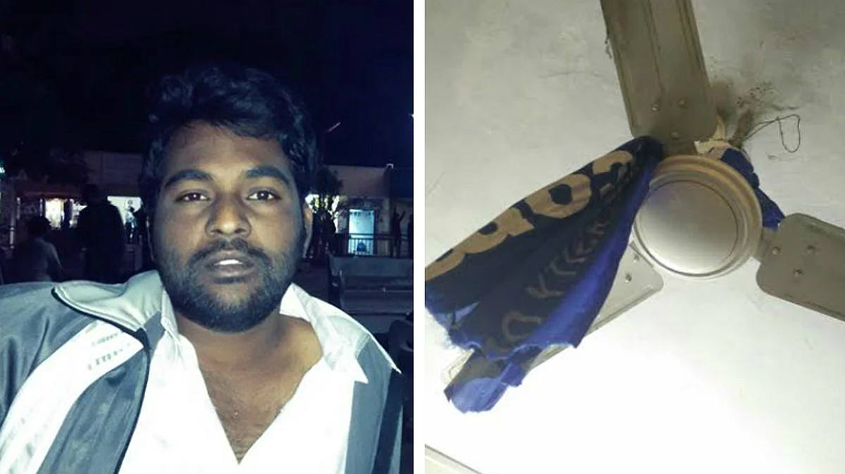 Rohit Vemula (left) and the place where he ended his life. (Photo Courtesy: The News Minute)
