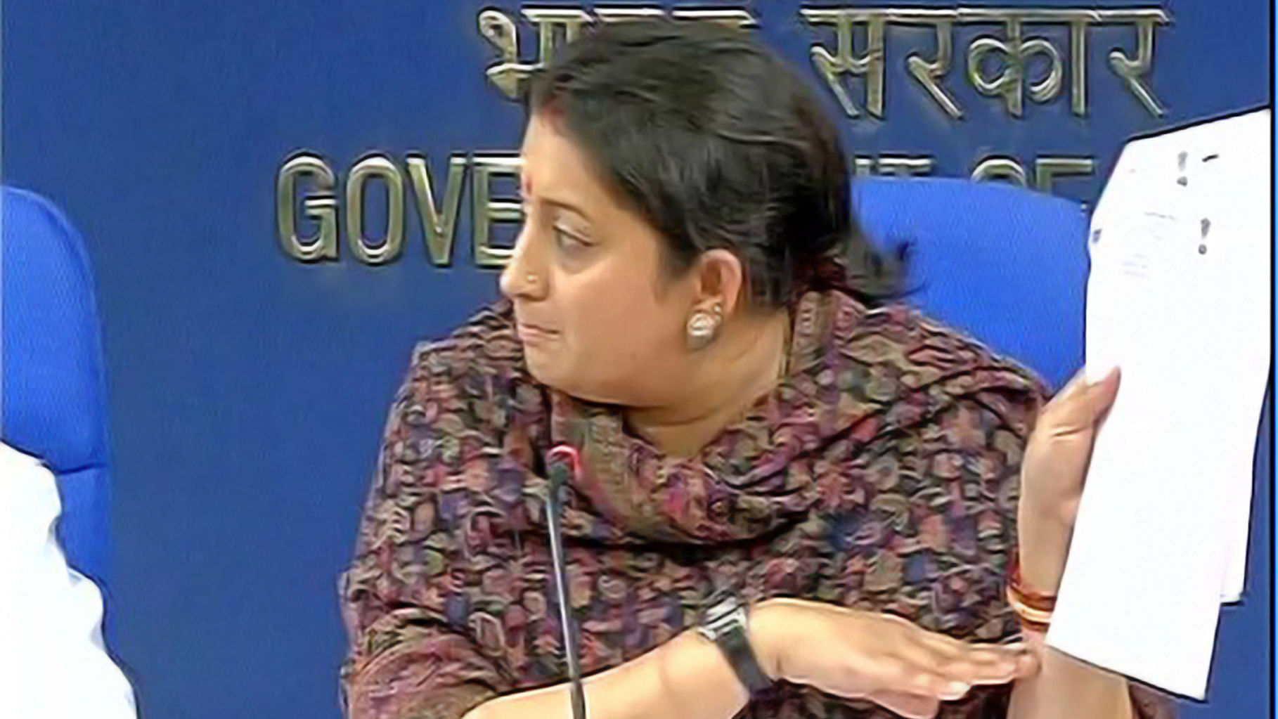 Smriti Irani, Union HRD Minister, addressed Rohith Vemula’s suicide in a press conference held on Wednesday. (Photo courtesy: ANI)