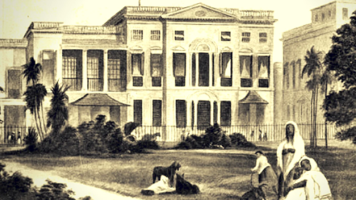 John Gilchrist set up the language training institute at the Fort William College in Calcutta for East India Company recruits. The idea was to help the British administer a complex colony and expand their empire. (Photo Courtesy: <a href="http://puronokolkata.com/2014/01/23/fort-william-college-the-exchange-calcutta-c1800/">Purono Kolkata</a>)