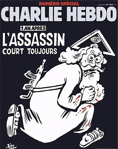 The cover of <i>Charlie Hebdo</i>, the French satirical publication, to mark the first anniversary of the attacks on 7 January 2015. (Photo: <i>Charlie Hebdo</i>)