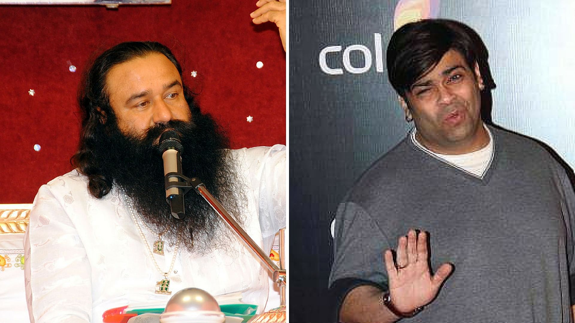 Comedian Kiku Sharda (right) was arrested, released on bail and arrested again for mimicking controversial godman Gurmeet Ram Rahim Singh. (Photo altered by <b>The Quint</b>)