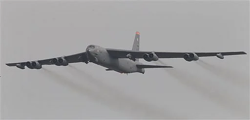 Boeing B-52 Stratofortress, Bomber Aircraft, flying over South Korea on Sunday. (Photo: AP)