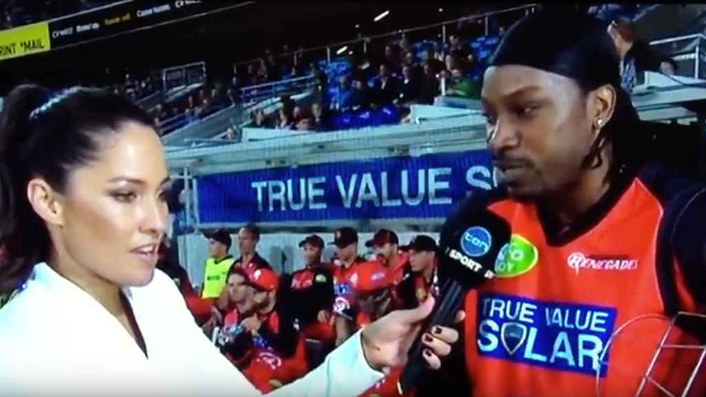 Mel McLaughlin interviews Chris Gayle. (Photo: <a href="https://www.youtube.com/channel/UCdS6Y1F77_wjeQ12OUwv89g">Brown Mongoose</a>)