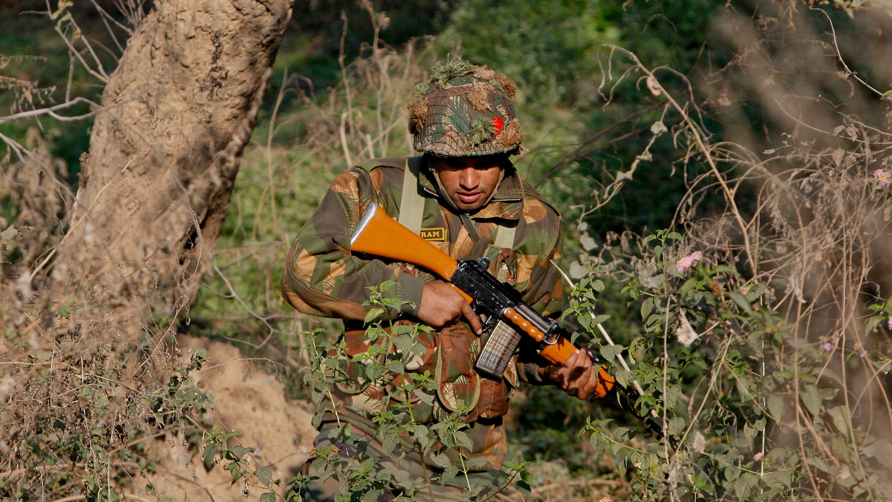 A soldier is seen during a search operation in a forest area outside  the Pathankot air force base. (Photo: AP)