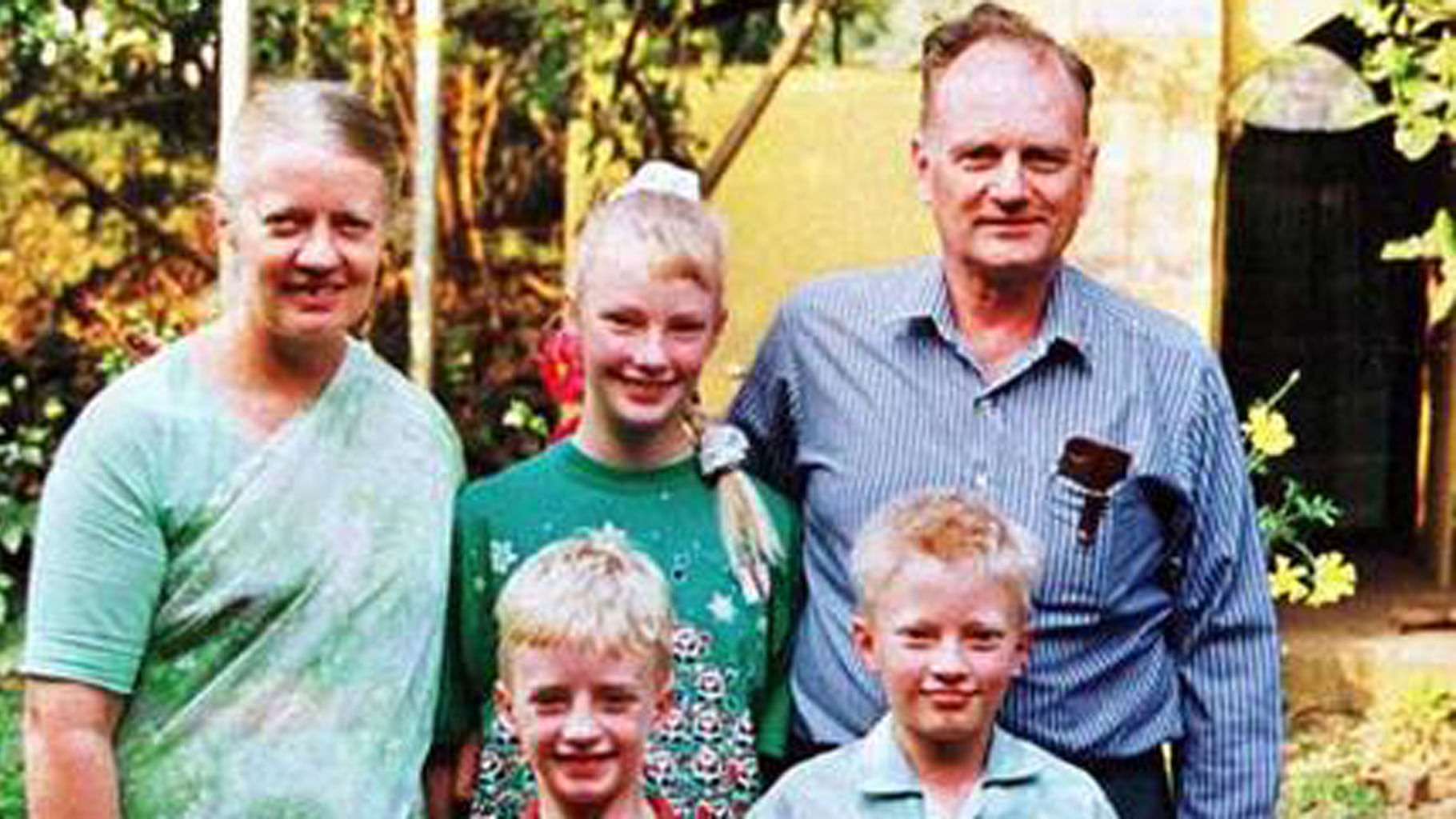The Staines family before Graham Staines (right) and his two sons Philip and Timothy were burnt alive by Hindu right-wing activists.&nbsp;