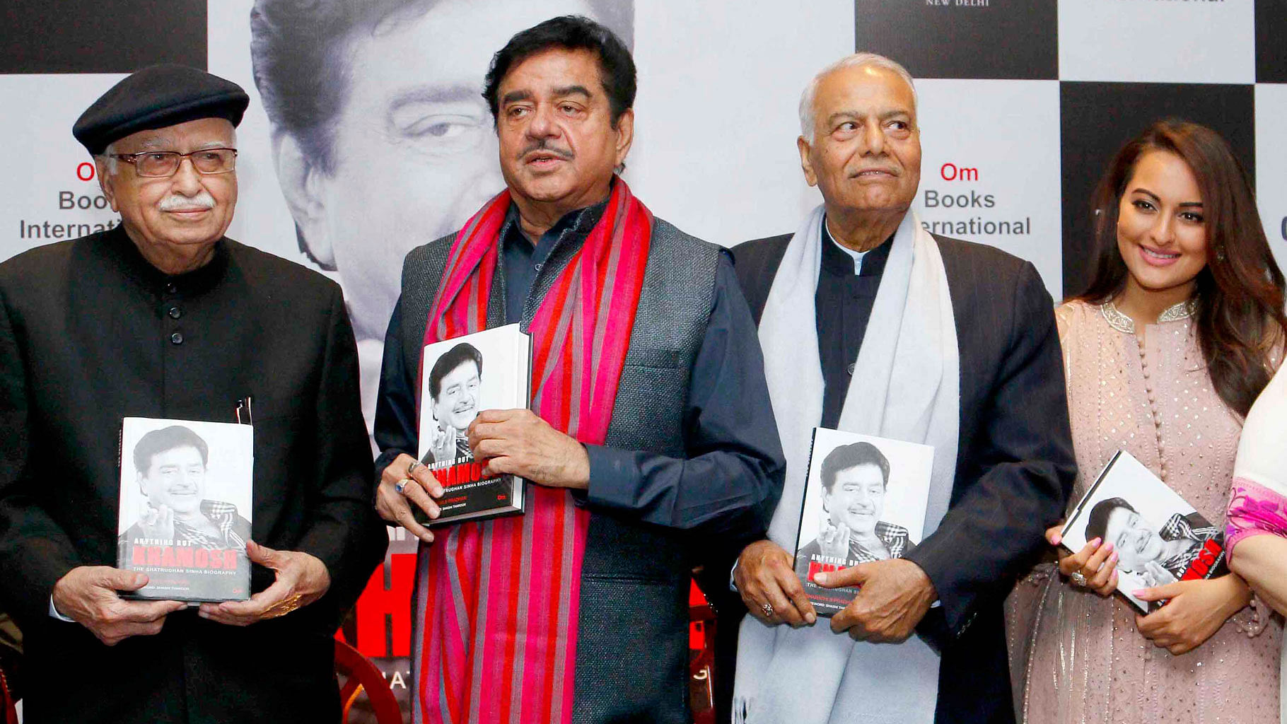 LK Advani, Shatrughan Sinha, Yashwant Sinha and Sonakshi Sinha at the launch of Shotgun’s biography (Photo: Yogen Shah)