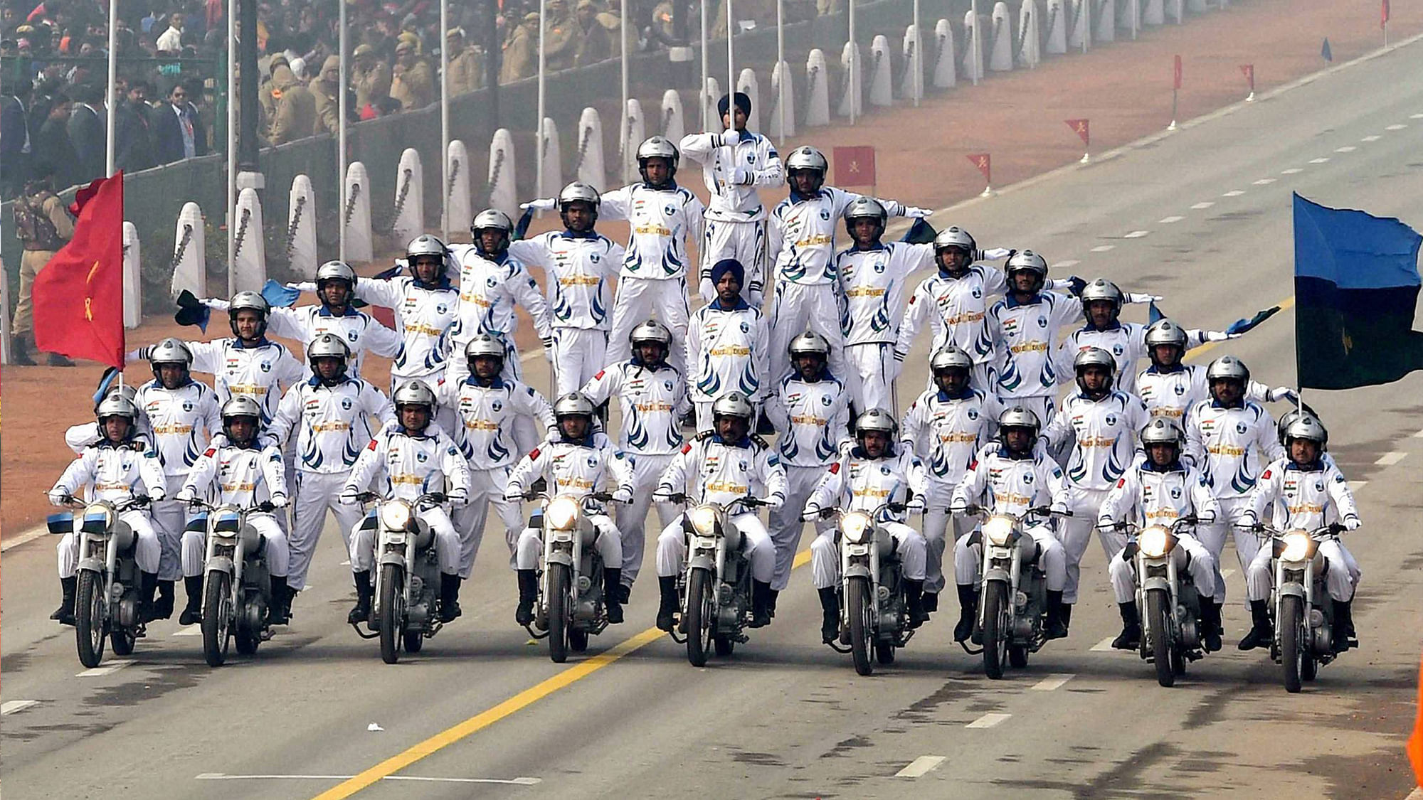 Army ‘Dare Devils’ perform during the 67th Republic Day parade at Rajpath in New Delhi on Tuesday. (Photo: PTI)