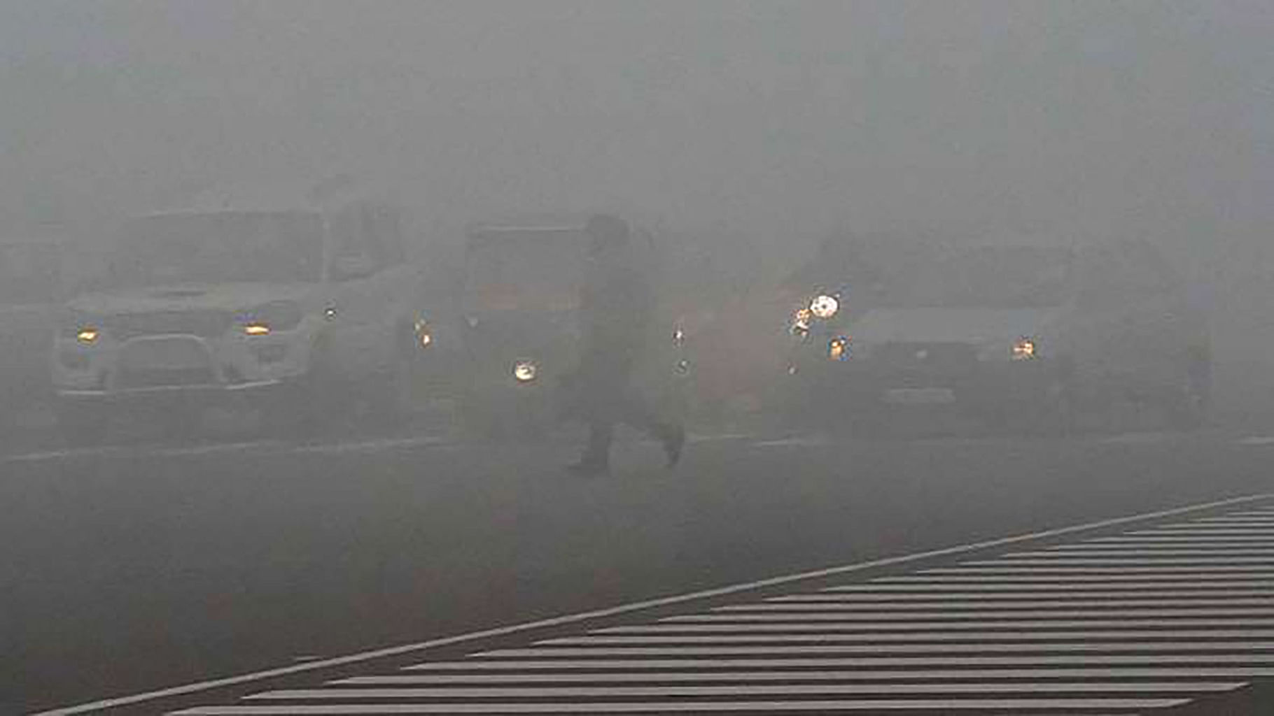 Fog persists in the national capital region as the minimum temperature dropped to 4.2 degree Celsius.