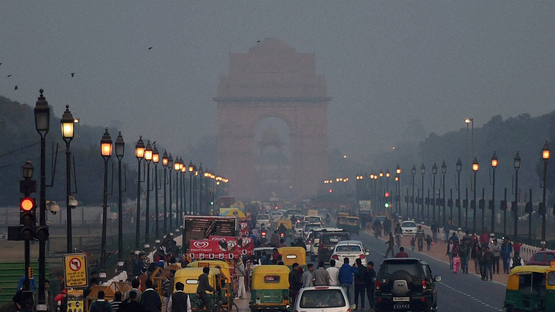 File photo of a smog filled view of  New Delhi’s India Gate.