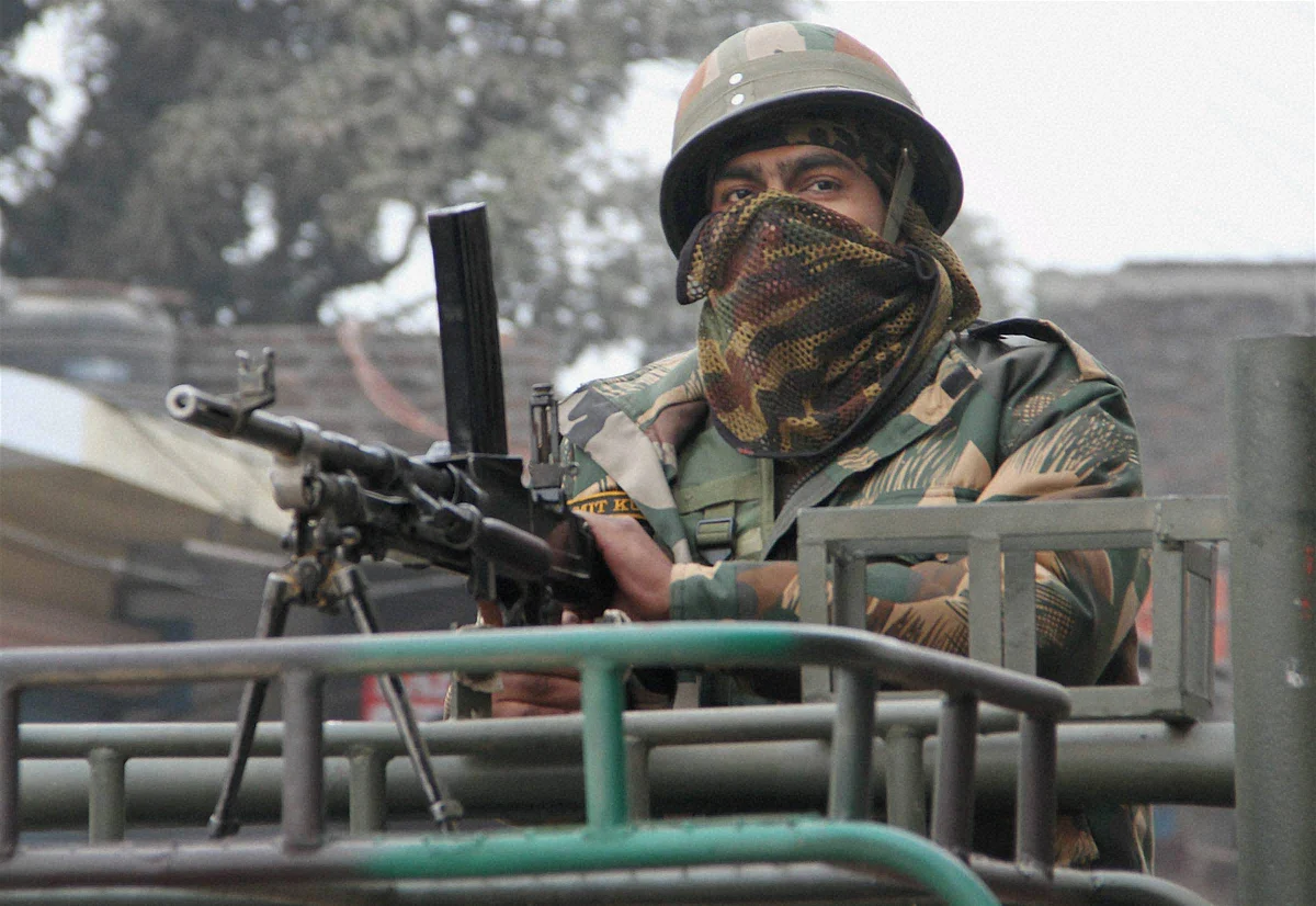 An army person guards during the operation against the militants at the Indian Air Force base in Pathankot on Monday. (Photo: PTI) 
