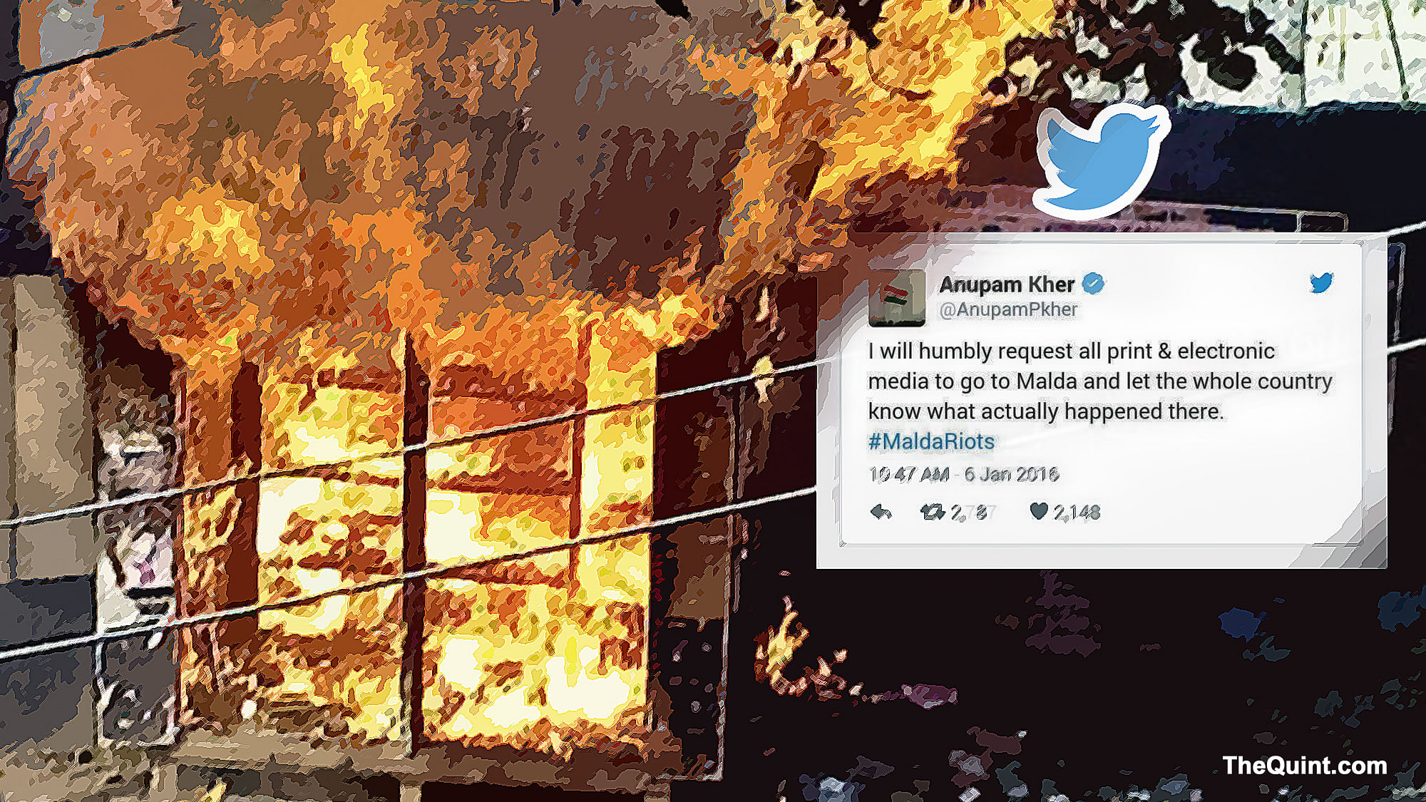 Twitter asks why there was no media frenzy about the Malda riots. (Photo: <b>The Quint</b>)