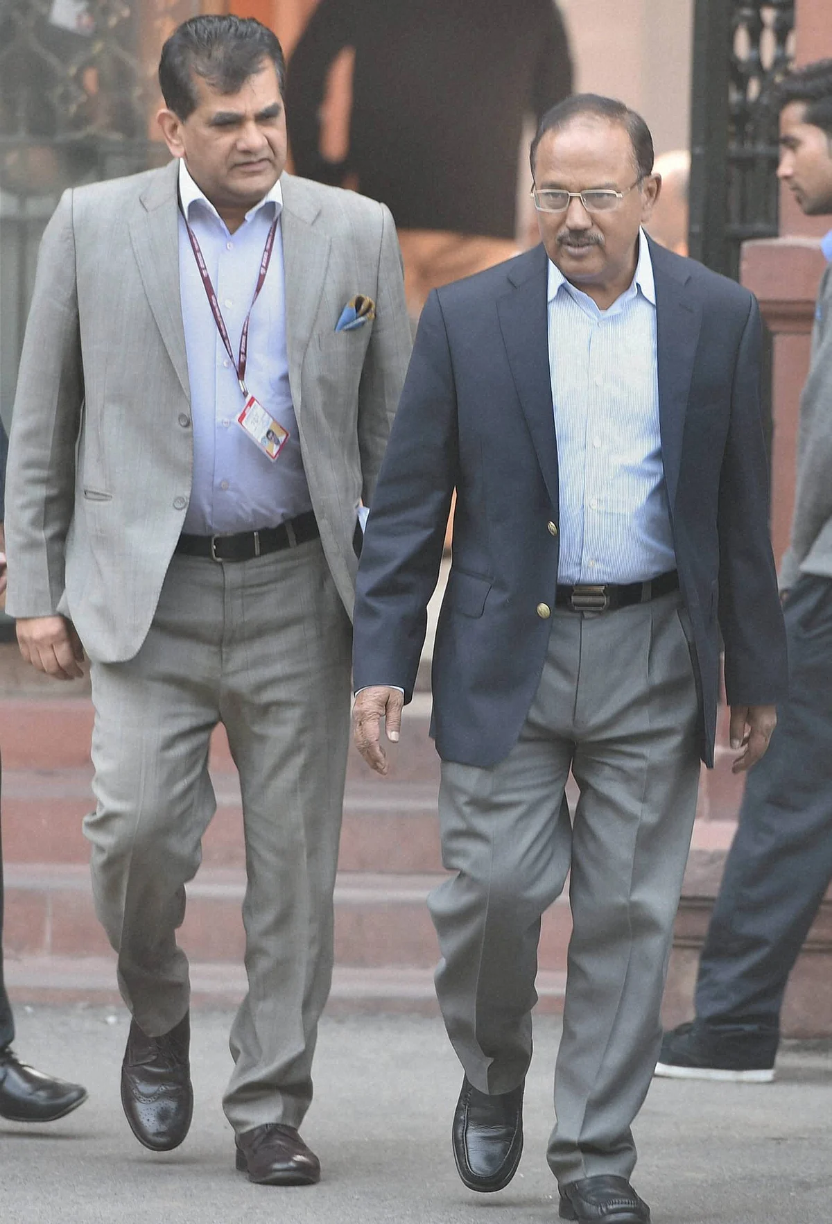 National Security Adviser (NSA) Ajit Doval and Secretary, Department of Industrial Policy and Promotion Amitabh Kant leaves after a Cabinet meeting in New Delhi. (Photo: PTI)