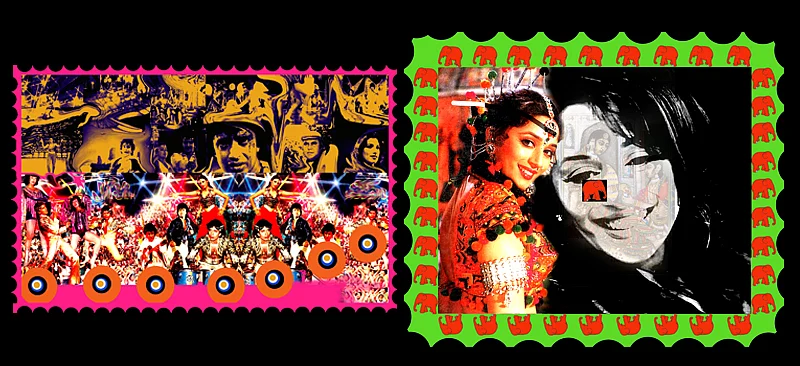 Portraits of Bollywood celebrities, designed in the form of postal stamps, inspired by Indian cinema. (Photo provided to <b>The Quint</b> by Khalid Mohamed)