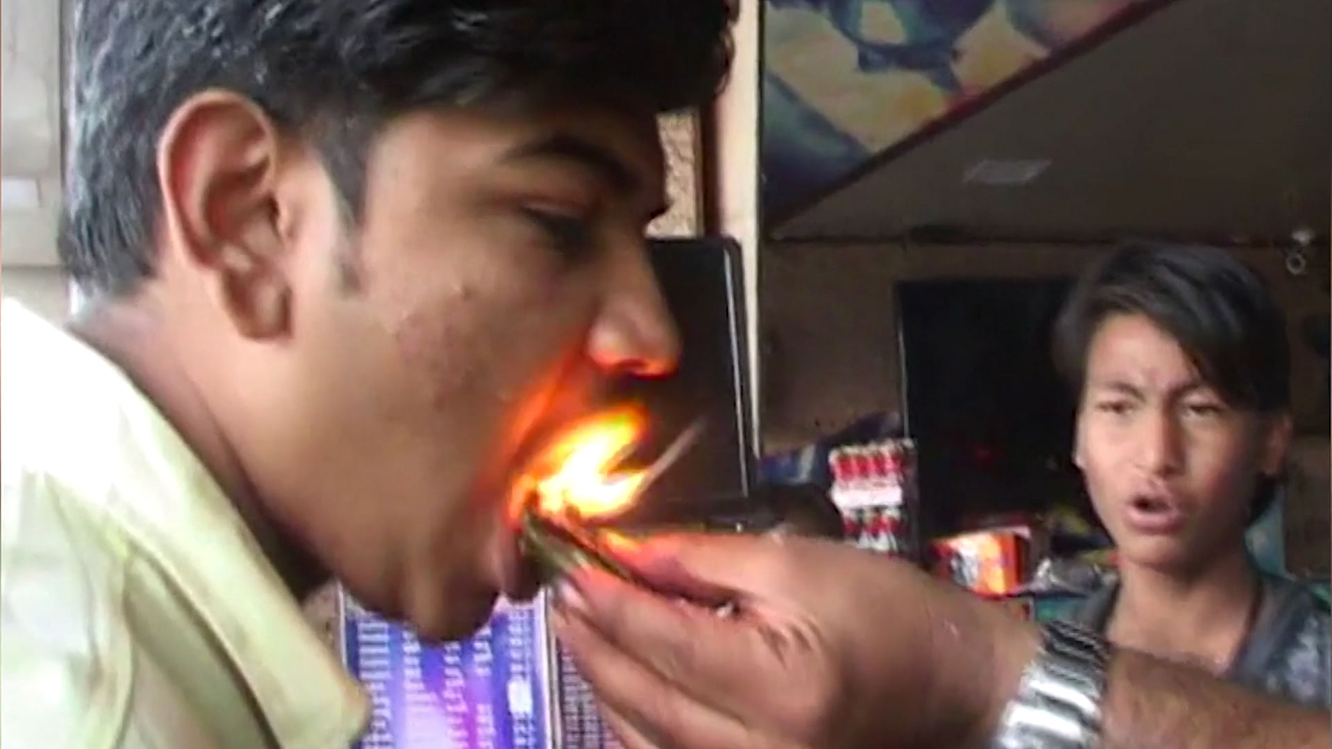 A paan seller in Gujarat has created a mouth freshener that is consumed after setting it on fire. (Photo: AP screengrab)