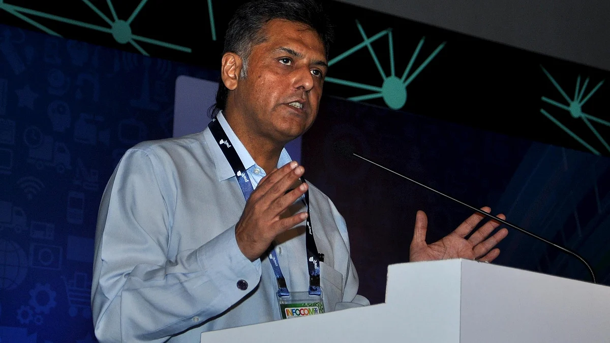 Congress leader Manish Tewari addresses during INFOCOM 2015 in Kolkata, on Dec 3, 2015. (Photo: IANS)