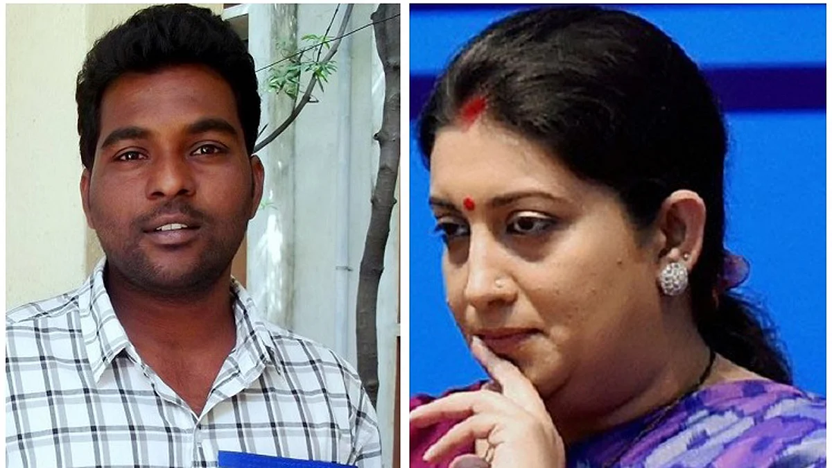 (Photo Courtesy: Rohith Vemula/Facebook; Smriti Irani/PTI)