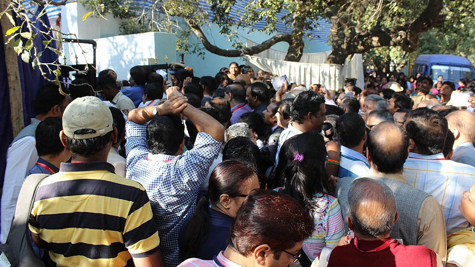 Throngs of people enter through a single gate. (Photo courtesy: NB Nair)