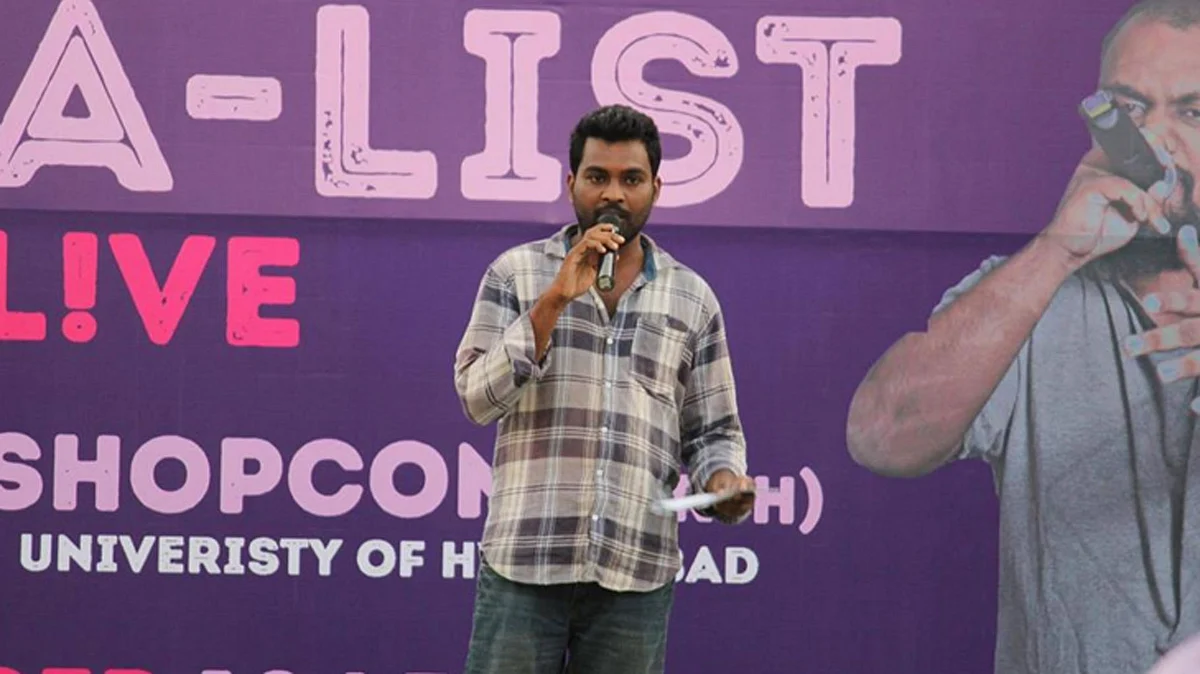 Rohith Vemula speaking at a public meeting. (Photo Courtesy: <a href="https://www.facebook.com/rohith352/media_set?set=a.1570023619026.2084527.1488562725&type=3">Facebook/rohith352</a>)