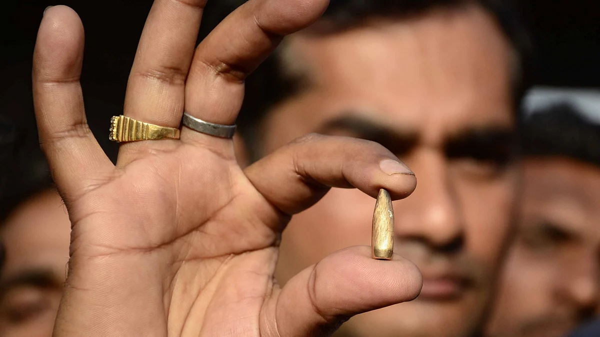 A bullet shell that was found at Dhaki Chowk market in Pathankot on January 2, 2016. (Photo: IANS)