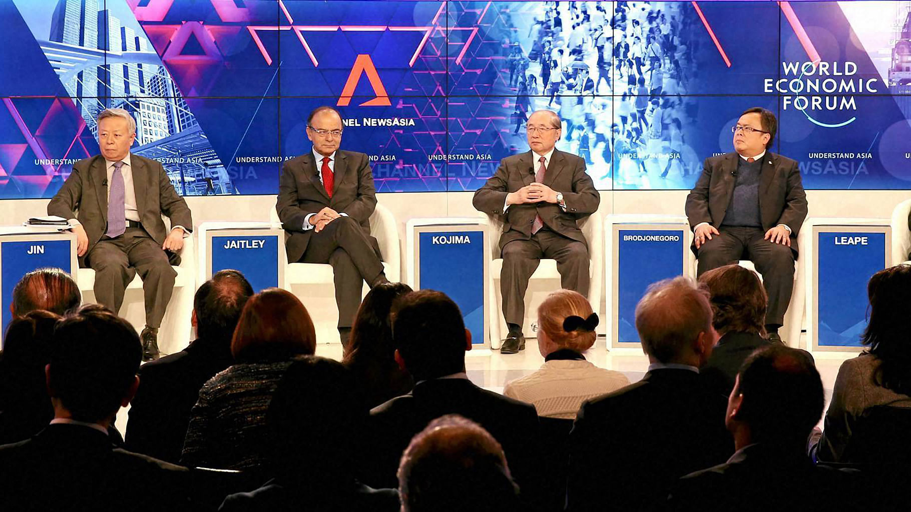 Finance Minister Arun Jaitley and other dignitaries during the session of <i>Asia’s Era of Infrastructure </i>at the Annual Meeting 2016 of the World Economic Forum in Davos, Switzerland on Friday. (Photo: PTI)