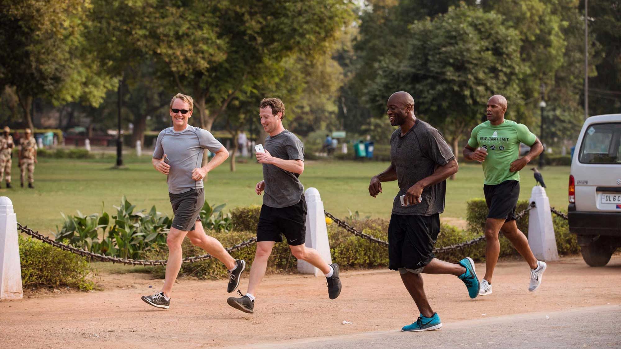 Mark Zuckerberg jogs at India Gate in a recent visit to India in 2015. (Photo Courtesy: <a href="https://www.facebook.com/photo.php?fbid=10102579344275191&amp;set=pb.4.-2207520000.1453798472.&amp;type=3&amp;theater">Facebook</a>)