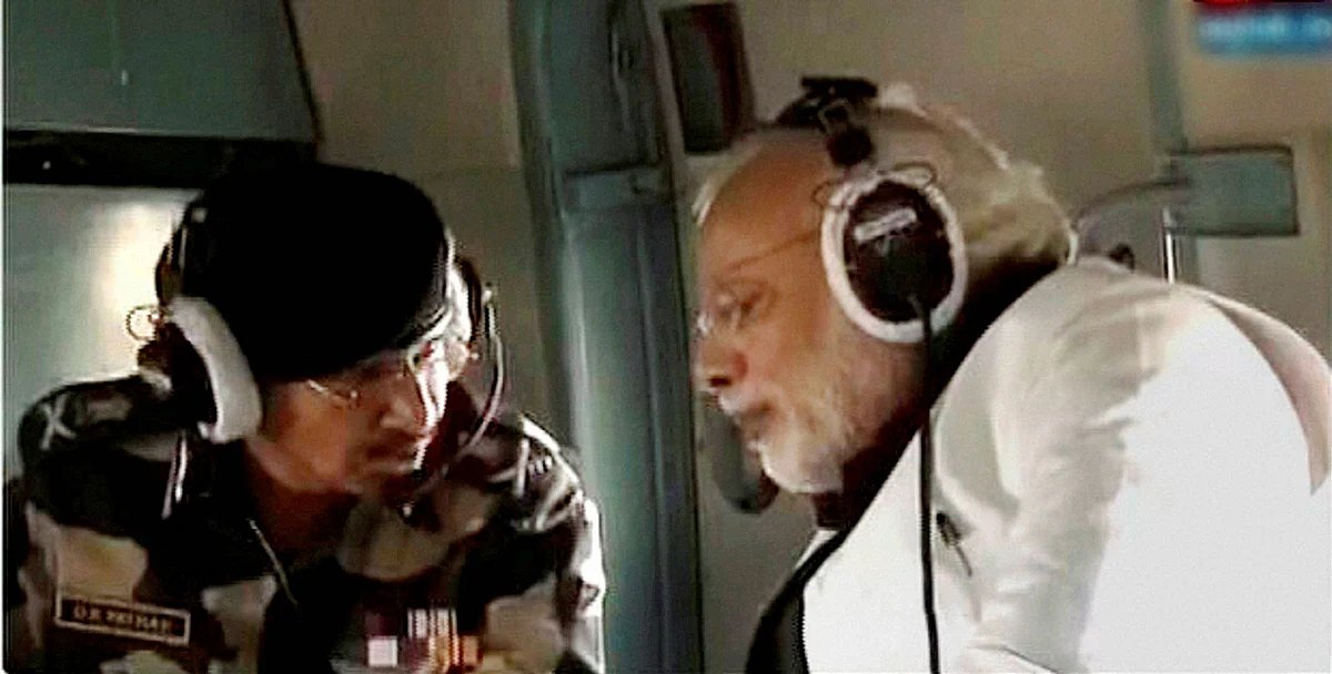 PM Modi conducting an aerial survey of the Pathakot air base. (Photo: PTI)