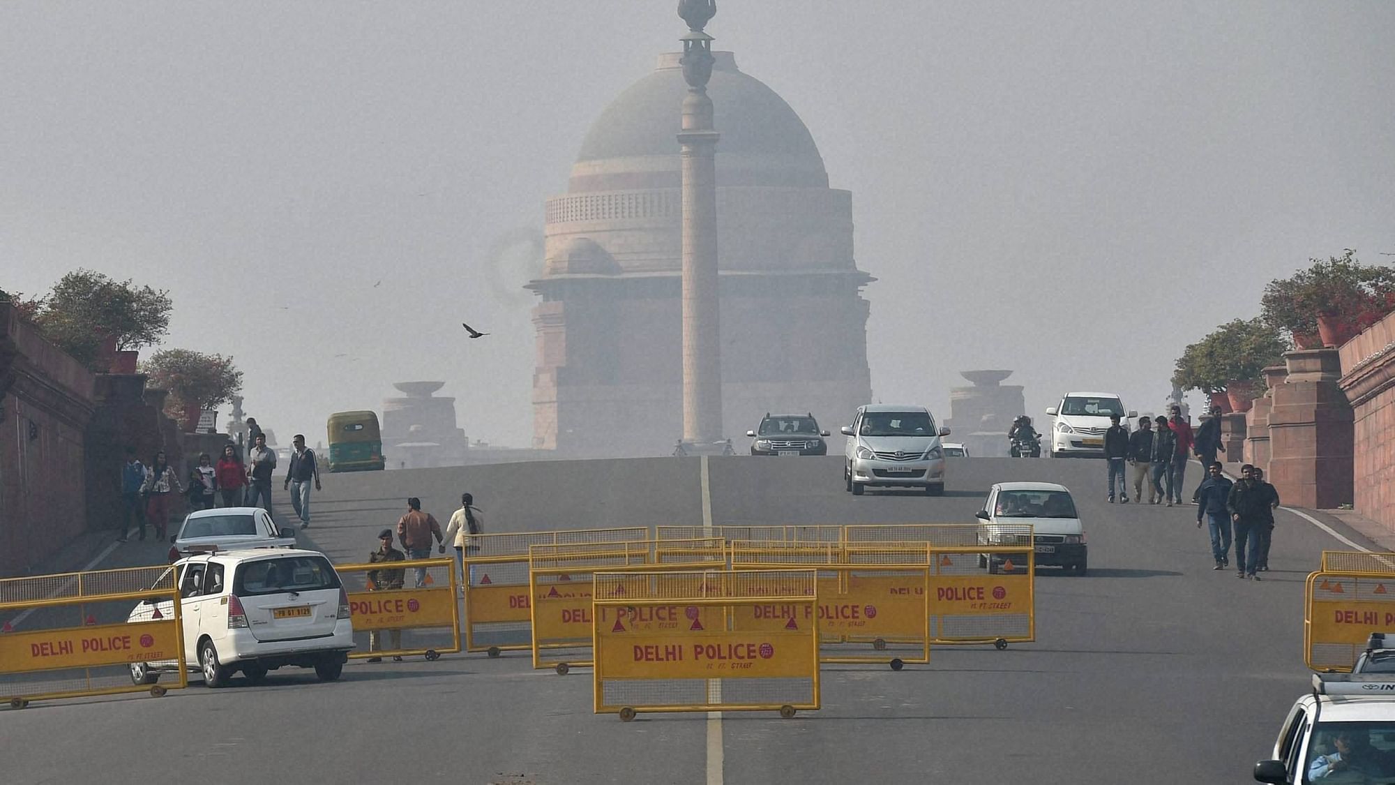Delhi Police beef up security at the Raisina Hills in the national capital. (Photo; PTI)